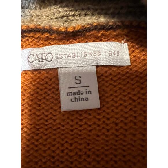 Cato Color Block Open Front Cardigan Sweater Brown Orange Tan Women’s Size S - Picture 2 of 4